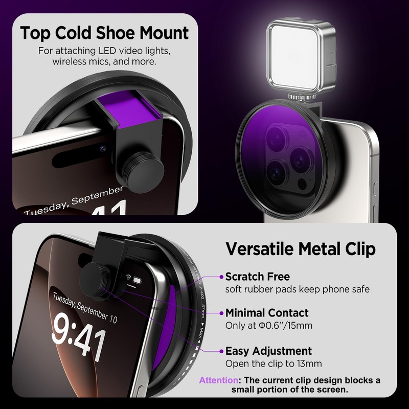 ALILUSSO Universal Lens Filter Clip, 67mm Threaded Filter Adapter Mount