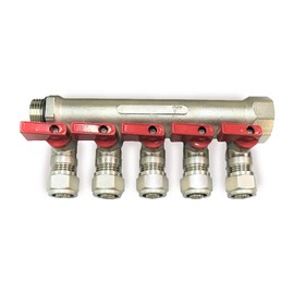 VN Infinite Quality 3/4" Plumbing PEX Manifolds w/ 1/2" Pex Ball Valves - Radiant Heat Manifold - PEX Tubing Floor Heating Manifolds - Red Handles (5 Loop Red)