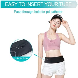 Breathable PD Belt Peritoneal Dialysis Catheter Holder with Slit Mesh Pouch Abdominal Soft Waist Band Protector for Secure G J Feeding Tube Transfer Set Accessories Men Women Black