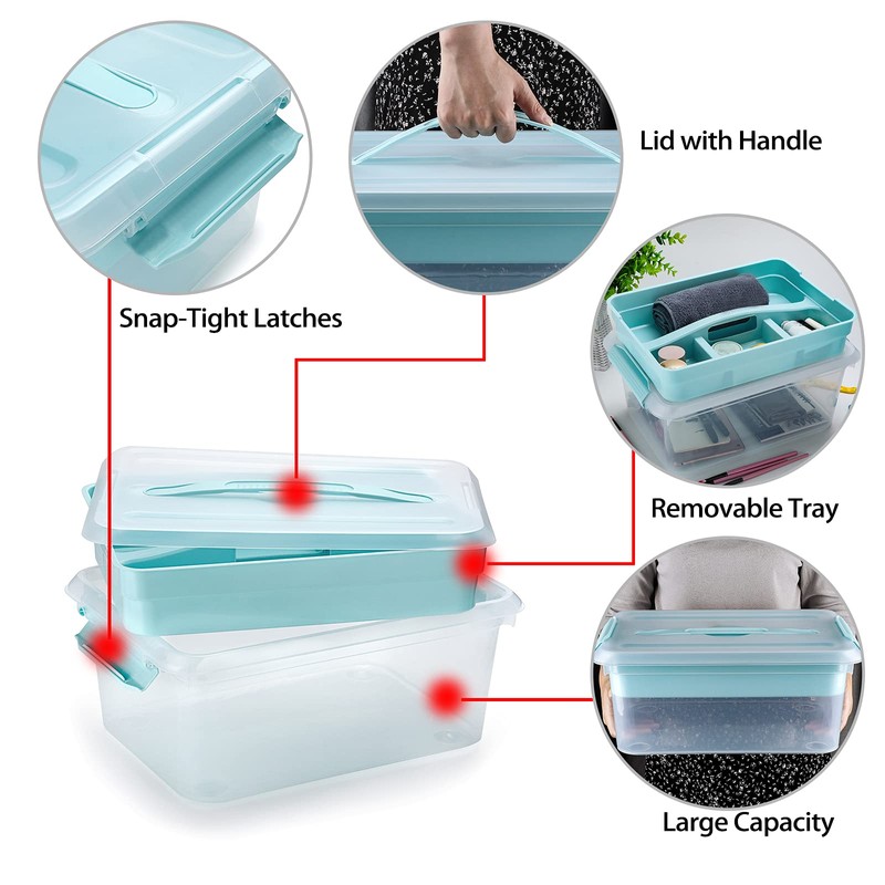 BTSKY Stack & Carry Box, Clear Plastic Storage Container Stackable