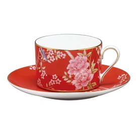Narumi 97178-54727 Queen's Garden Cup Saucer, 9.1 fl oz (270 cc), Red, Floral Pattern, Modern Classical Pattern, Tea, Coffee, Multipurpose Cup & Saucer, Cute, Stylish, Present, Gift Box Included
