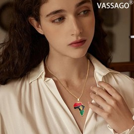 Fist Power in Pan African Necklace for Women Stainless Steel Colored Africa Map Pendant Necklace Africa Map Continent Hiphop Jewelry Gift for Men (Gold Fist Pan Africa Map necklace)