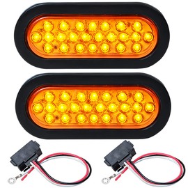 Astra Depot 2X 6 Oval Oblong 24-LED Amber Turn Signal Light Grommet Plug Cargo Semi Trailer Container Tractor Truck Bus Lorries 12V