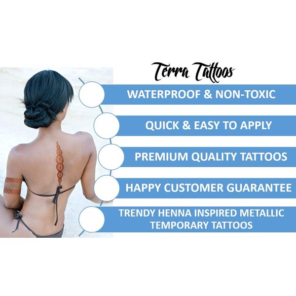 Terra Tattoos Temporary Henna Metallic Tattoos - Over 75 Mandala