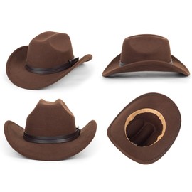 Classic Black Western Felt Roll Up Brim Cowboy and Cowgirl Hat for Women and Men - Decoration with Western Belt Bukle