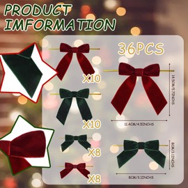 36 Pcs Burgundy Velvet Bows Red and Green Velvet Bows Ornaments
