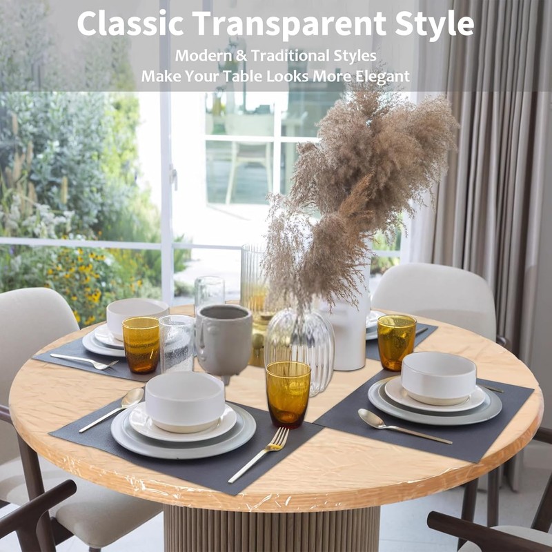Transparent Round Tablecloth Weatherproof Garden Tablecloth Round with Elastic Band,