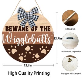 Beware of The Wigglebutts Front Door Sign,Beware of the Wiggle Butts Sign,Farmhouse Dog Wall Decor Hanging Wooden Sign for Pet Shop Decor