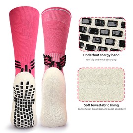 2-Pairs Kids Socks, Anti Slip Athletic Sock - Youth Boys Girls Football Sports Grip Soccer Socks for Age 7-12 (AU, Numeric, 3, 6, Regular, Regular, Pink)