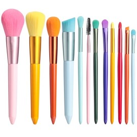 BS-MALL Brochas de Maquillaje Coloridas 12 Pcs Juego de Brochas de Maquillaje Foudation Corrector Blush Pincel de Sombra de Ojos                      