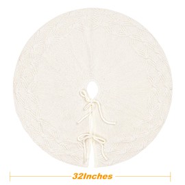 S-DEAL Knitted Christmas Tree Skirt, White 32 Inches Thick Rustic Tree Skirt for Xmas Decoration
