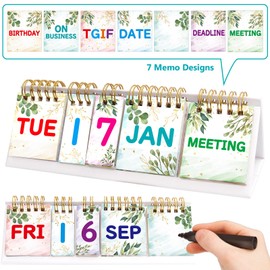 Perpetual Calendar Flip Desktop Boho Calendar with Day Date Month and Note for Office Plan Schedule Classroom Supply Home Kitchen Decor 8 x 2.7 Inches