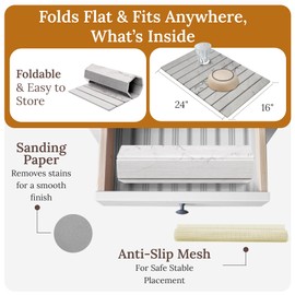 Large Stone Dish Drying Mat 24"×16" – Super Absorbent, Quick-Dry & Foldable Diatomaceous Earth Drying Stone for Kitchen Counter with Slip-Resistant Surface, Ideal For Countertops & Bathroom Use – Grey