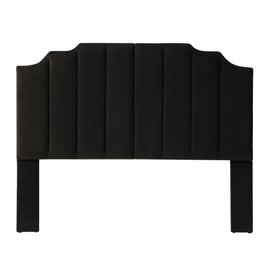 24KF Black Velvet Tufted Queen Upholstered Headboard, Modern Vertical Channel Design California Queen/Full Headboard with Stepped Silhouette Top Edge,Black