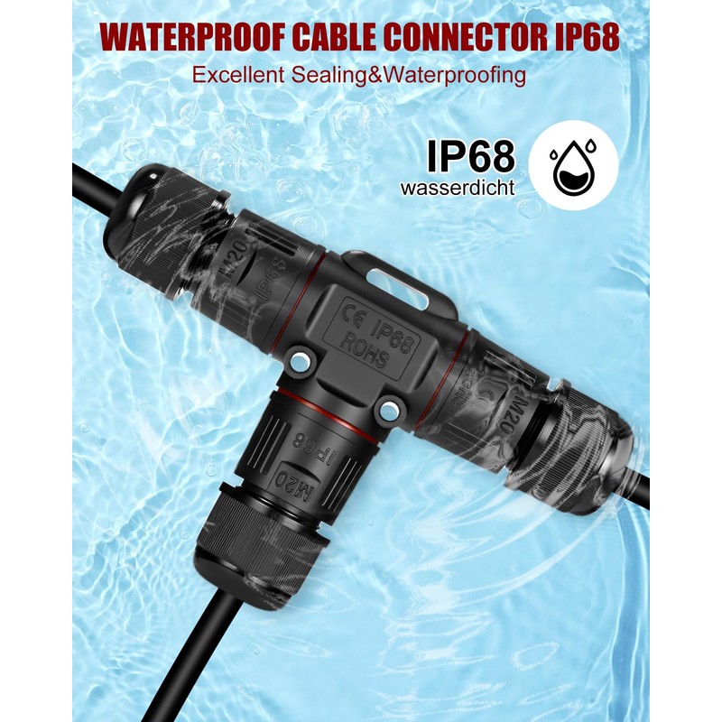 Cexovo Pack of 4 Cable Connectors Waterproof 3-Pin IP68 Underground