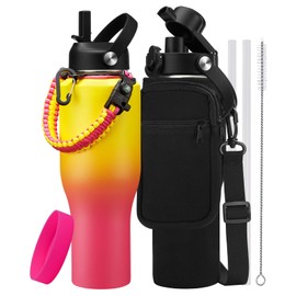 Insulated Water-Bottle 40 oz Tumbler - Fits in Any Cup Holder, Keep Cold 48H Hot 24H, Stainless Steel Water bottle with Straw, Spout Lid, Paracord Handle, Carrier Bag, Silicon Boot for Road Trip