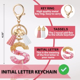 ANHBKAR Alphabet Initial Letter Keychain Cute Resin with 2 PU Tassels, Letter Keychain for Backpack Charms, Initial Keychains for Women, Girls (S, LOTUS PINK)