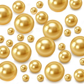 Cusmation 120 PCS 8/14/20mm No Hole Polish Pearl Beads for Centerpiece, Gold Beads Decorative Vase Fillers, Plastics Pearls for Vases, Table Scatters, Wedding Party Decor