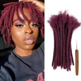 Human Hair Loc Extensions 0.6cm Width 30 Stands Handmade and 100% Human Hair Can Be Curled and Bleached Dreads Extension with Needle for Men and Women(0.6cm 6 Inch/30Strands-99J)