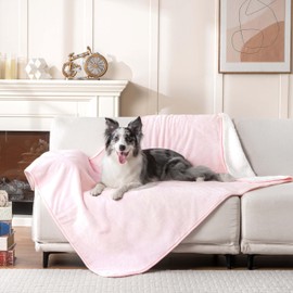 PETHUR Waterproof Dog Blankets for Large Dogs, Large Dog Blanket for Couch Washable, Soft Flannel Pet Blanket, Reversible Furniture Protection, 40"x60", Light Pink