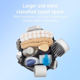 Waspot Large Mesh Shower Caddy 8-Pocket Portable Travel Organizer with Dedicated Main Compartment Waterproof Quick-Dry for Bathroom Essentials College Swimming (7x5x8inch)