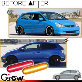 GSOWO 4 PCS for 2002 2003 2004 2005 H-onda Civic Si EP3 3DR Bumper Side Marker Lights, 2 Front Amber Rear Lamps + 2 Red Led Lamps Smoked Lens, [Effortless Installation] Replacement #33801S5TA01