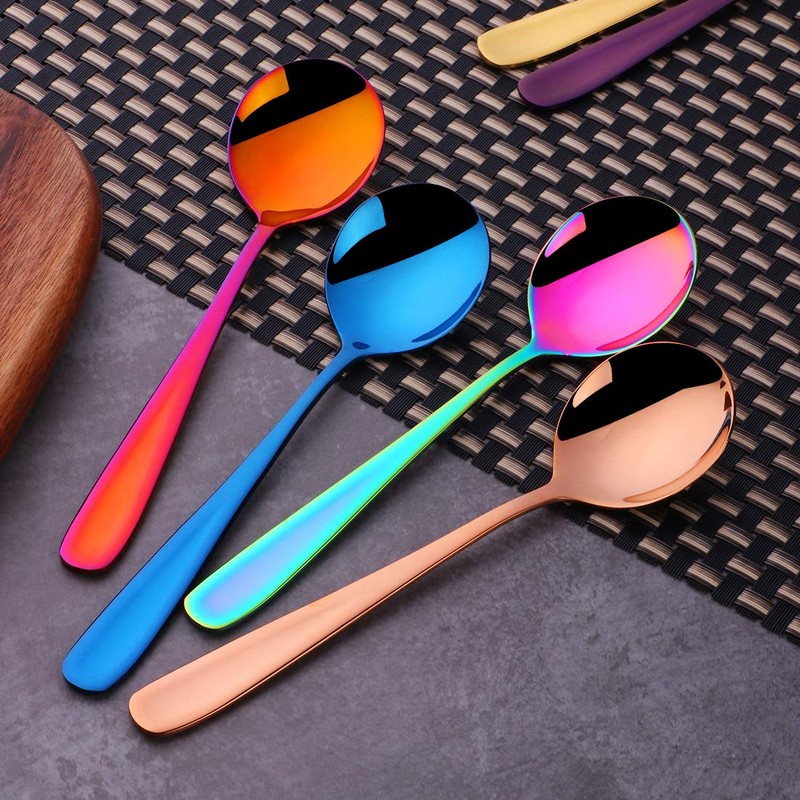 SBOMHS Soup Spoons Set of 8 Round Spoons Bouillon Spoons