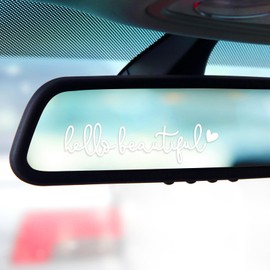 3pcs Hello Beautiful Car Mirror Decals, Rear View Mirror Stickers Positive Affirmation Car Decals Car Window Stickers Car Accessories for Women(White)
