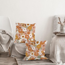 HONLUNG Retro Groovy Colorful Flowers Throw Pillow Covers, Vintage 60s 70s Floral Throw Pillow Cases 18×18 Inch Set of 2 for Home Bedroom Living Room, Gifts for Flower Lovers Girls Women