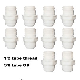 Malida Straight 1/2" Thread Male to 3/8" Push Tube Quick push to Connect Fittings for Water Purifiers RO Reverse Osmosis Systems. (10 Pack)