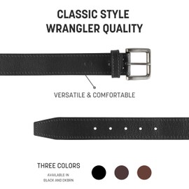 Wrangler Men's Leather Country Casual Everyday Dress Belt for Jeans Khakis, black