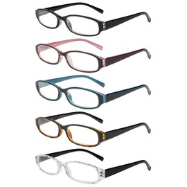 Gafas de lectura, 5 pares con bisagra de resorte, lectores de calidad para hombres y mujeres, Juego de Negro, Negro Rosa, Negro Azul, Negro Habana, Negro Transparente, 52 mm
