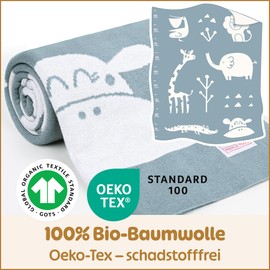 Merle Toys® Premium Cotton Baby Blanket, 100% Organic, GOTS and Oeko-Tex Certified Baby Blanket for Newborns with Growth Scale, Gift for Birth Boy & Girl, Cuddly Blanket Baby, Dolphin Blue