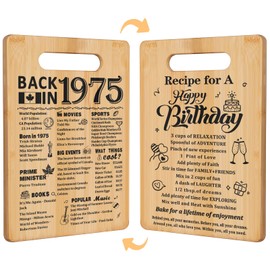 50th Birthday Gifts for Women Men,Back in 1975&Recipe for A Happy Birthday Double Sided Cutting Board Gift for Her Him,50th Birthday Gifts Ideas,Cool Gifts for 50 Year Old Woman