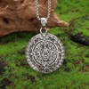 Luck Trader Ancient Aztec Calendar Pendant Necklace, Large Silver-tone Medallion,
