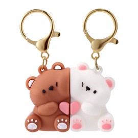 Mikovivi Couple Cute Bear Keychain, White and Brown Valentine's Gift Cute Couples Gifts Keychain Cartoon Bear Couple Matching Key Chain for Him Her