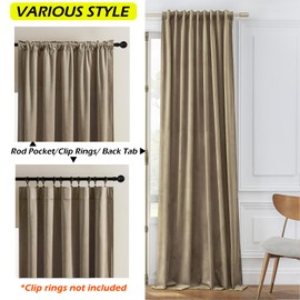 Timeper Taupe Velvet Curtains 108 inches Long for Living Room, Back Tab Design Super Soft Heavy Velvet Curtains for Bedroom, Dorm, Taupe, W52 x L108, 2 Panels