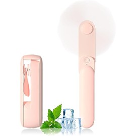 Portable Handheld Fan, 2 IN 1 Mini Hand Fan, Battery Operated [8-15 Working Hours], USB Rechargeable Personal Foldable Fan for Indoor, Small Pocket Fans Travel Essentials for Outdoor (Pink)