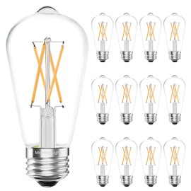 Dimmable Vintage LED Edison Bulbs 6W(Equivalent 60W), E26 LED Edison Bulbs 60 Watt Warm White 2700K, ST58 Antique Decorative Filament Bulb for Farmhouse Pendant, Porch Lights, 600LM, 12 Pack