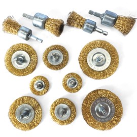 Wire Brush Drill, 12-Piece Brass Brush, Wire Brush Set with Hexagonal Bar, for Polishing, Grinding, Rust Removal and Deburring, 25 mm and 30 mm Pen Brush and 38/50/65/75 mm Flat Brushes