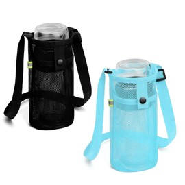 MENRU 2Pcs Extra Large Water Bottle Holder with Strap Crossbody Water Bottle Carrier Water Bottle Sling Portable Water Bottle Sleeve with Pocket for Hiking, Gym, Travel(Black/Blue)