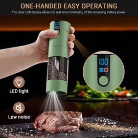 Minpenlay Electric Salt and Pepper Grinder Set Rechargeable with LED Display, Adjustable Coarseness, 120ml Container Automatic Pepper and Salt Grinder for Kitchen, Restaurant (Rubber surface - Green)