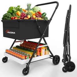 Folding Shopping Cart for Groceries, Grocery Cart on Wheels, 360°Rolling Swivel Wheels and 4 Basket, Portable Heavy Duty Utility Cart for Shopping, Grocery, Laundry (XX-Large)