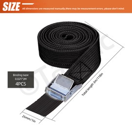 Tanstic 4 x Lashing Straps, 1 inch x 10 ft Tie Down Straps with Buckles, Adjustable Cam Buckle Straps Heavy Duty Secure Straps up to 600 lbs (Black)