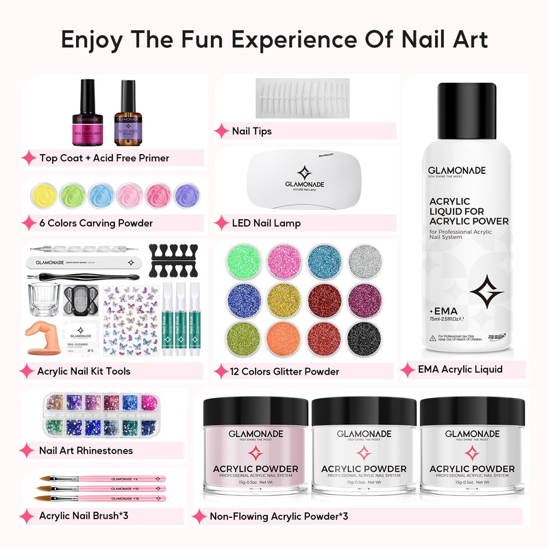 Glamonade Acrylic Nail Kit for Beginners: Professional Nail Kit Set