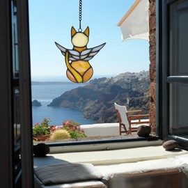 Cat Memorial Gift for Cat Lovers,Angel Cat with Colorful Wings,Handcrafted Stained Glass Cat Suncatchers Decor,Cat Lovers Gifts Ornaments,Pet Memorial Sympathy Gifts Decoration (Orange Cat)