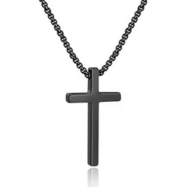 M MOOHAM Stainless Steel Cross Pendant Necklaces for Men Pendant Chain 22 Inch Black, Fathers Day Religious Gifts for Men Dad Husband Grandpa