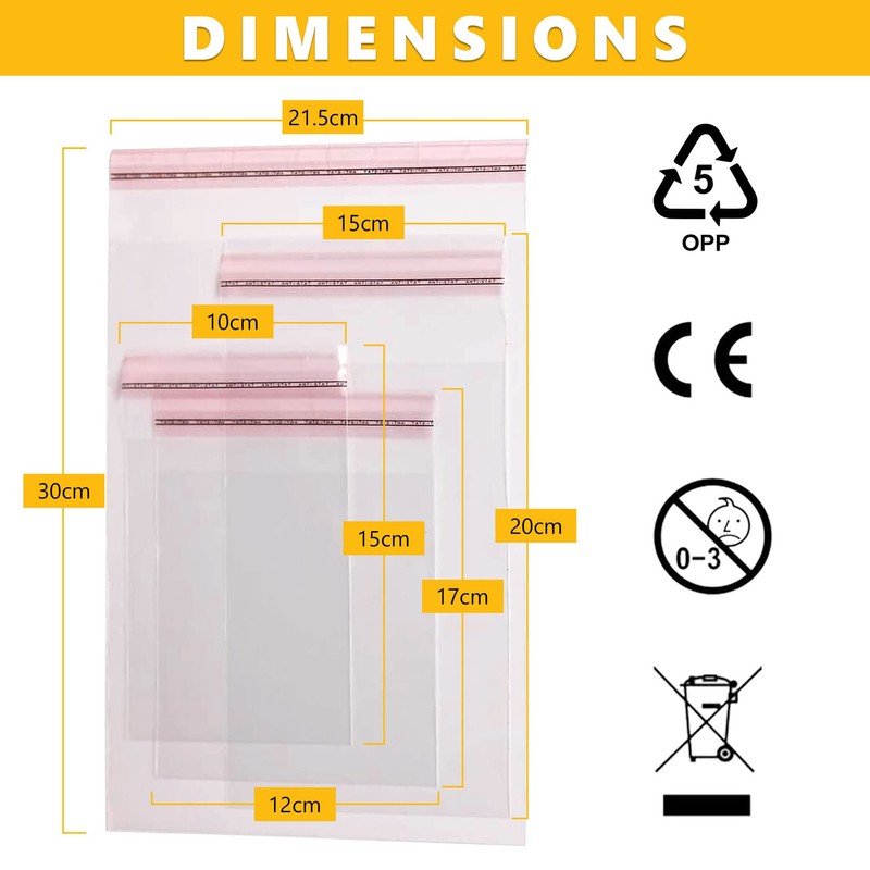 500 x Clear Cellophane Bags Self Seal 12cm x 17cm