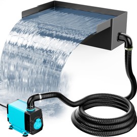 POPOSOAP Pond Waterfall Spillway with Pump Kit, 304 Stainless Steel Pond Waterfall, Pond Spillway with 9.8FT Corrugated Tubing for Garden,Water Features (8“)-P42