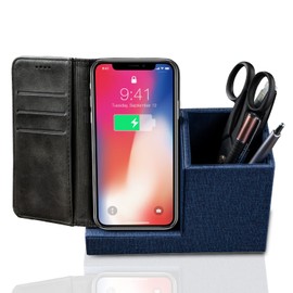 Wireless Charger, Left Side Charger, Charging with Notebook Case Open, Pen Holder, Qi 10W, Quick Charging, Qi Authentication, Just Place Charger, Wireless Charging Stand, Fabric Desk Organizer,